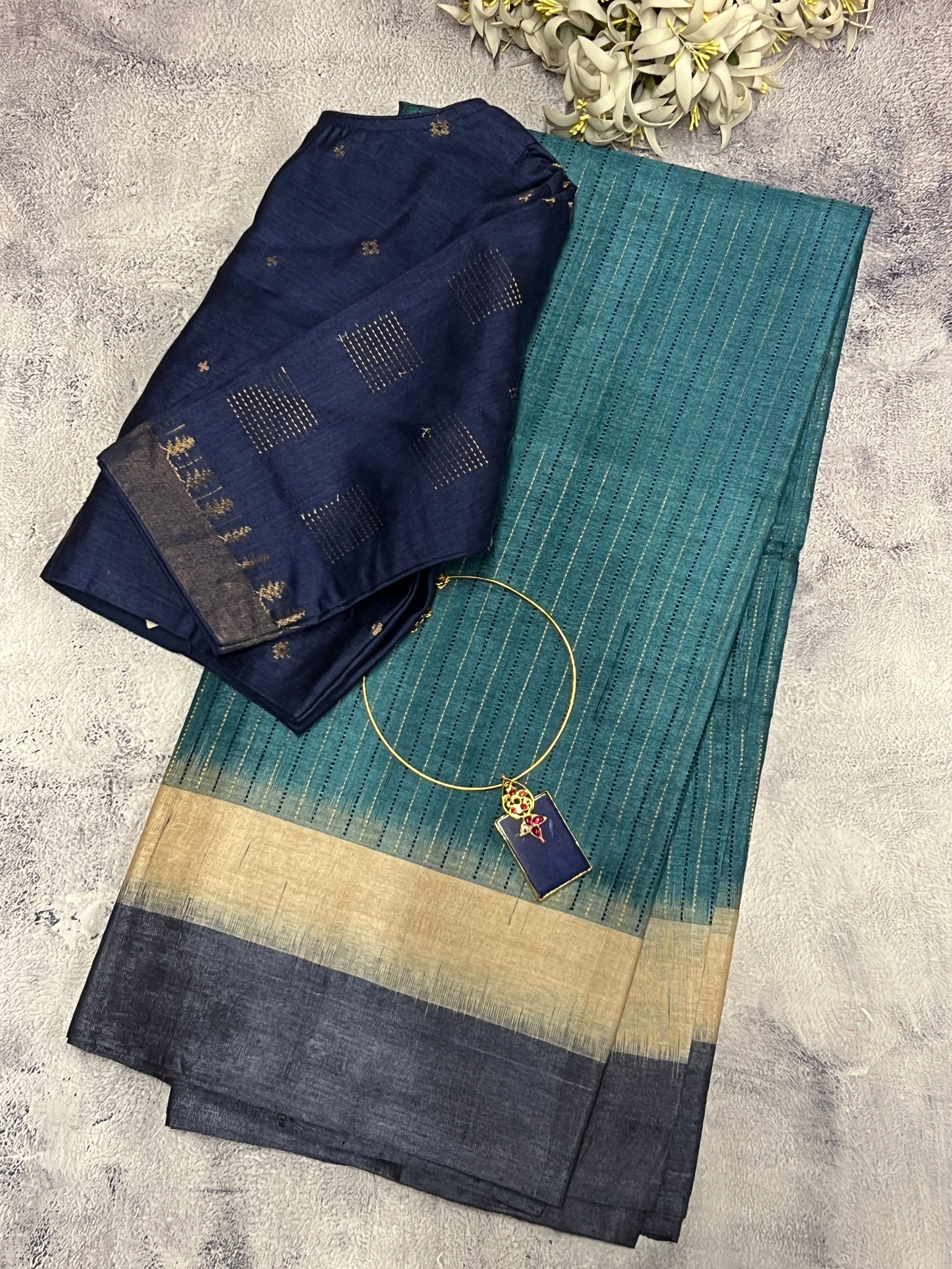 Striped border handloom tussar saree