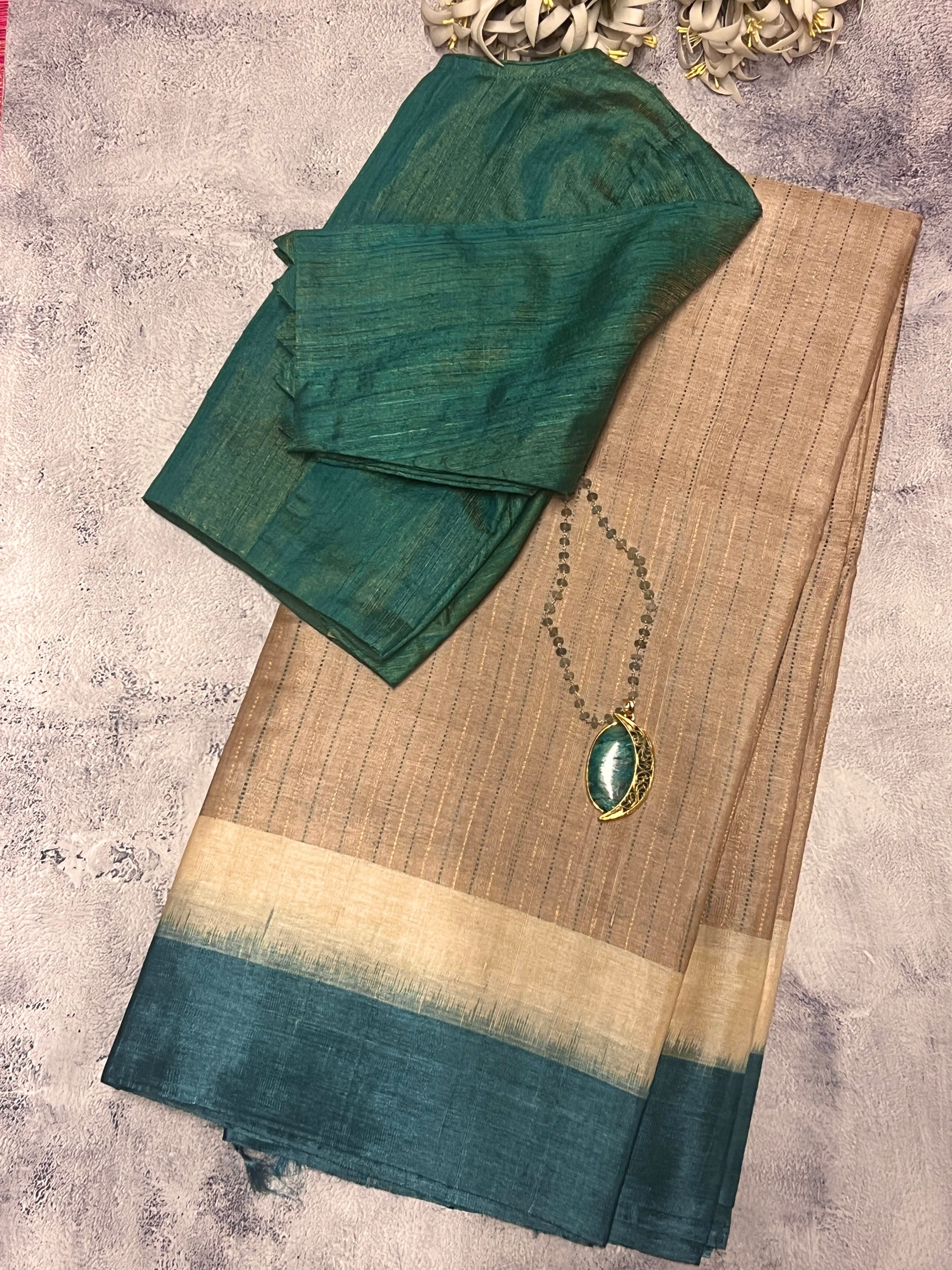 Striped border handloom tussar saree