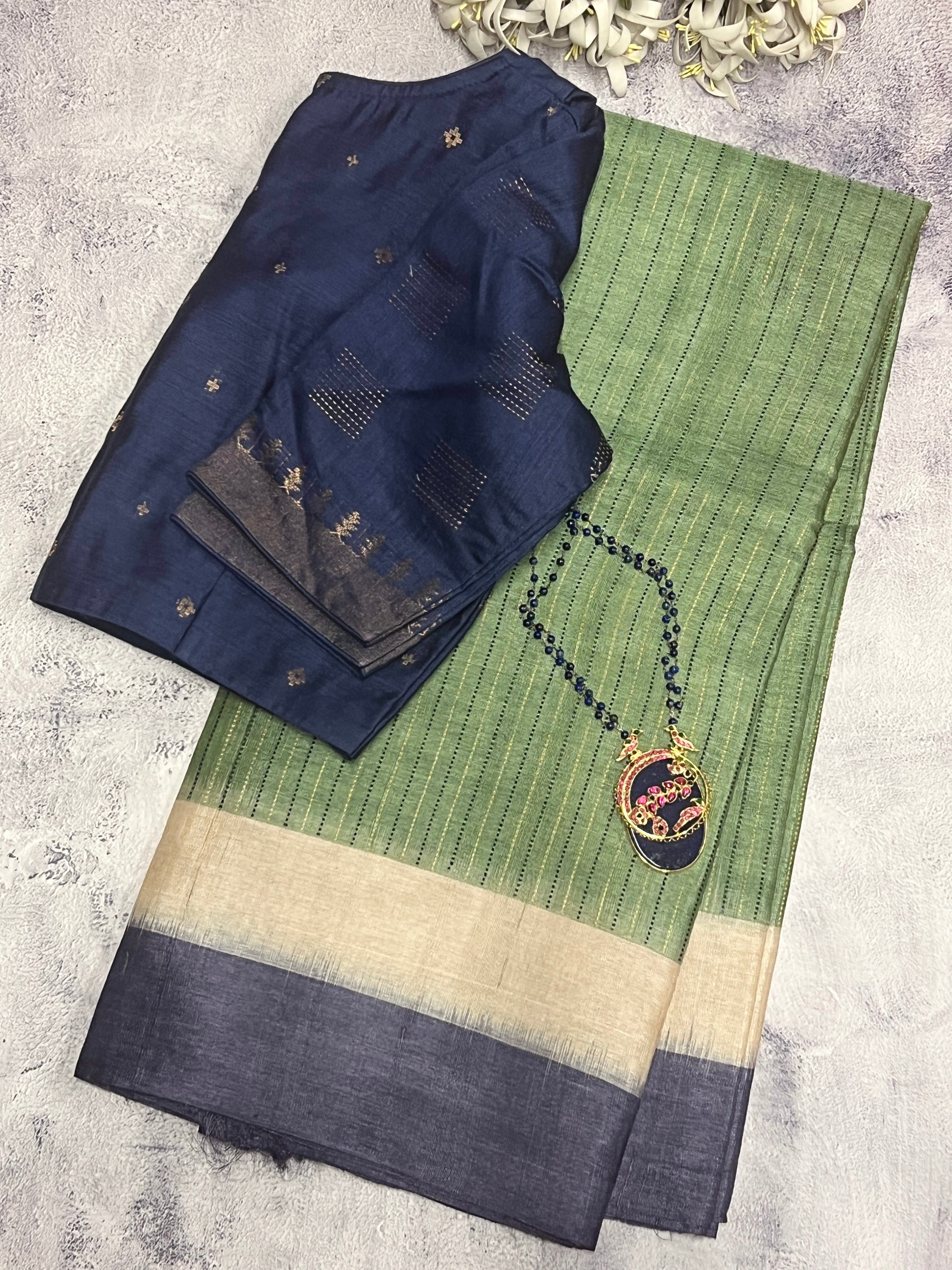 Striped border handloom tussar saree