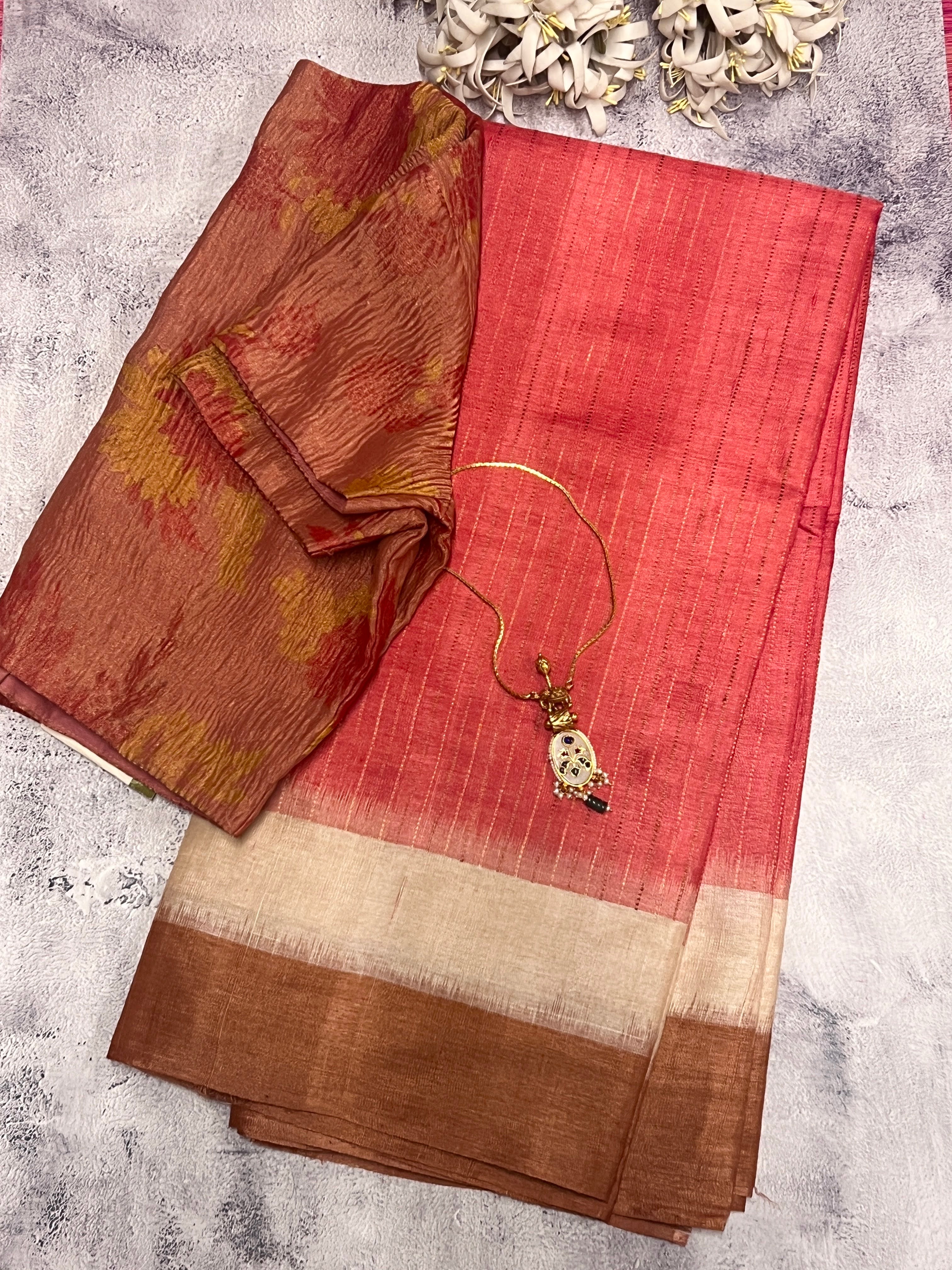 Striped border handloom tussar saree