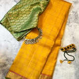 Charita checked zari border kanchipuram silk saree