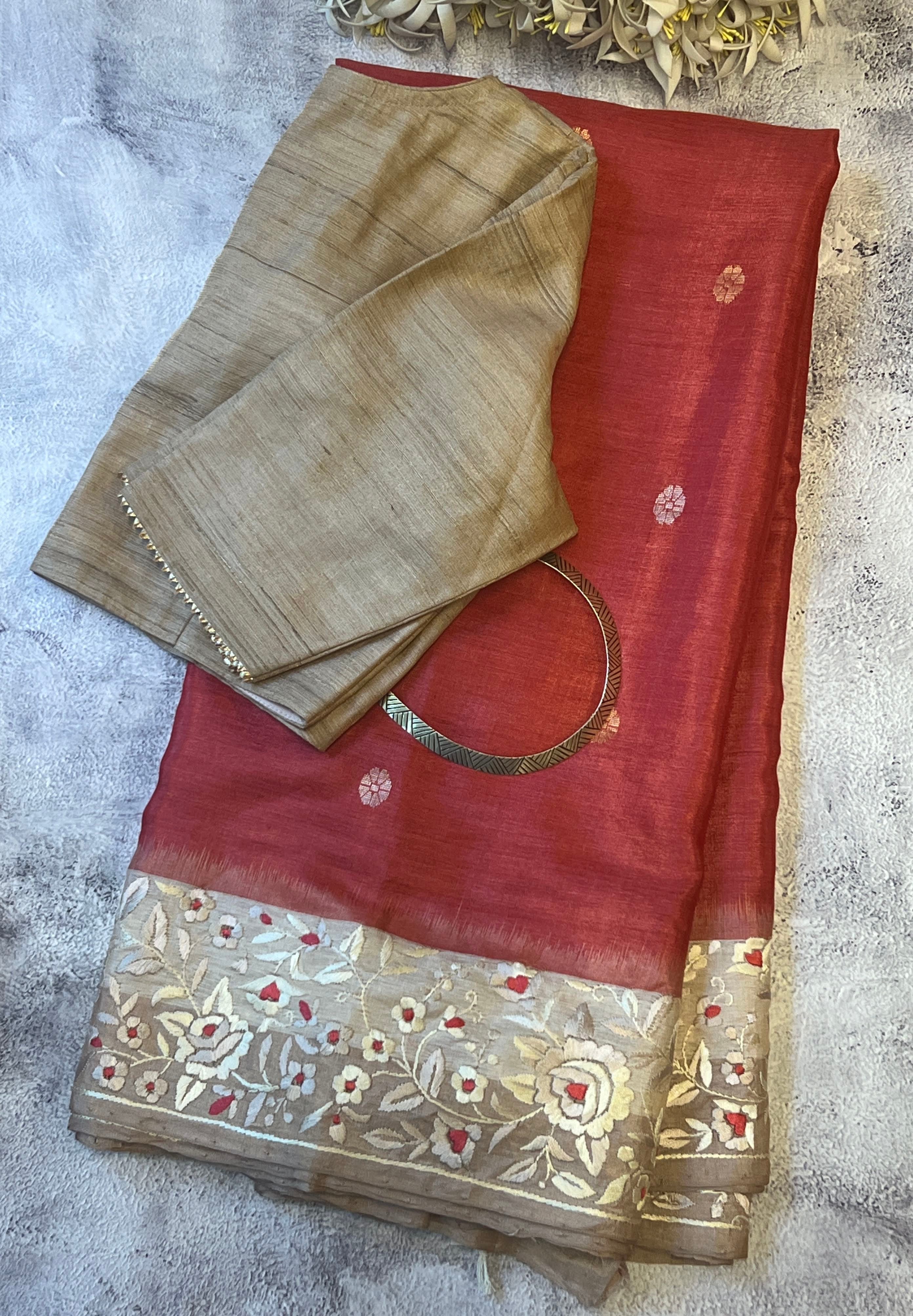 Tussar Parsi gara embroidered saree