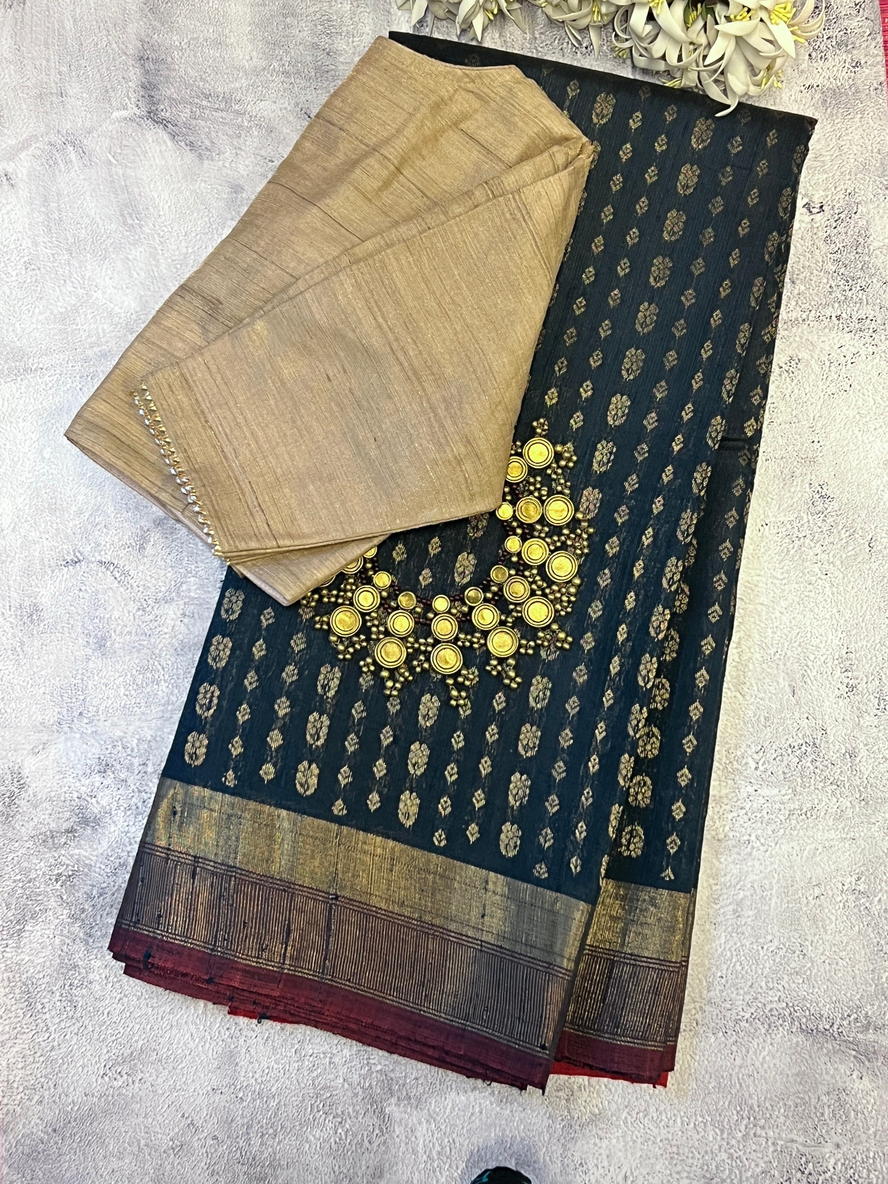 Tussar gold zari woven saree