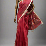 Red organza jamdani saree