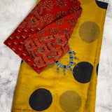 Yellow polka kota handprinted saree