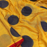 Yellow polka kota handprinted saree