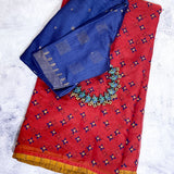 Red kota handprinted saree