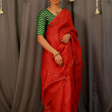 Metallic embroidered organza saree