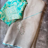 Metallic embroidered organza saree