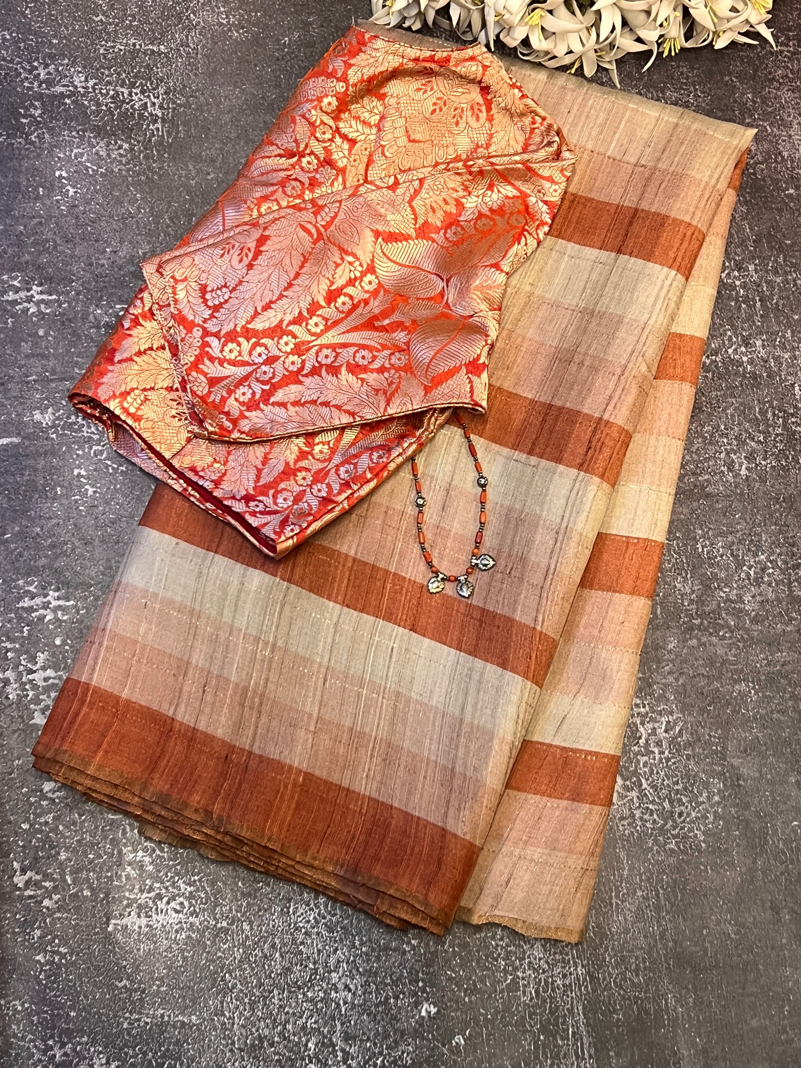 Striped handloom tussar saree