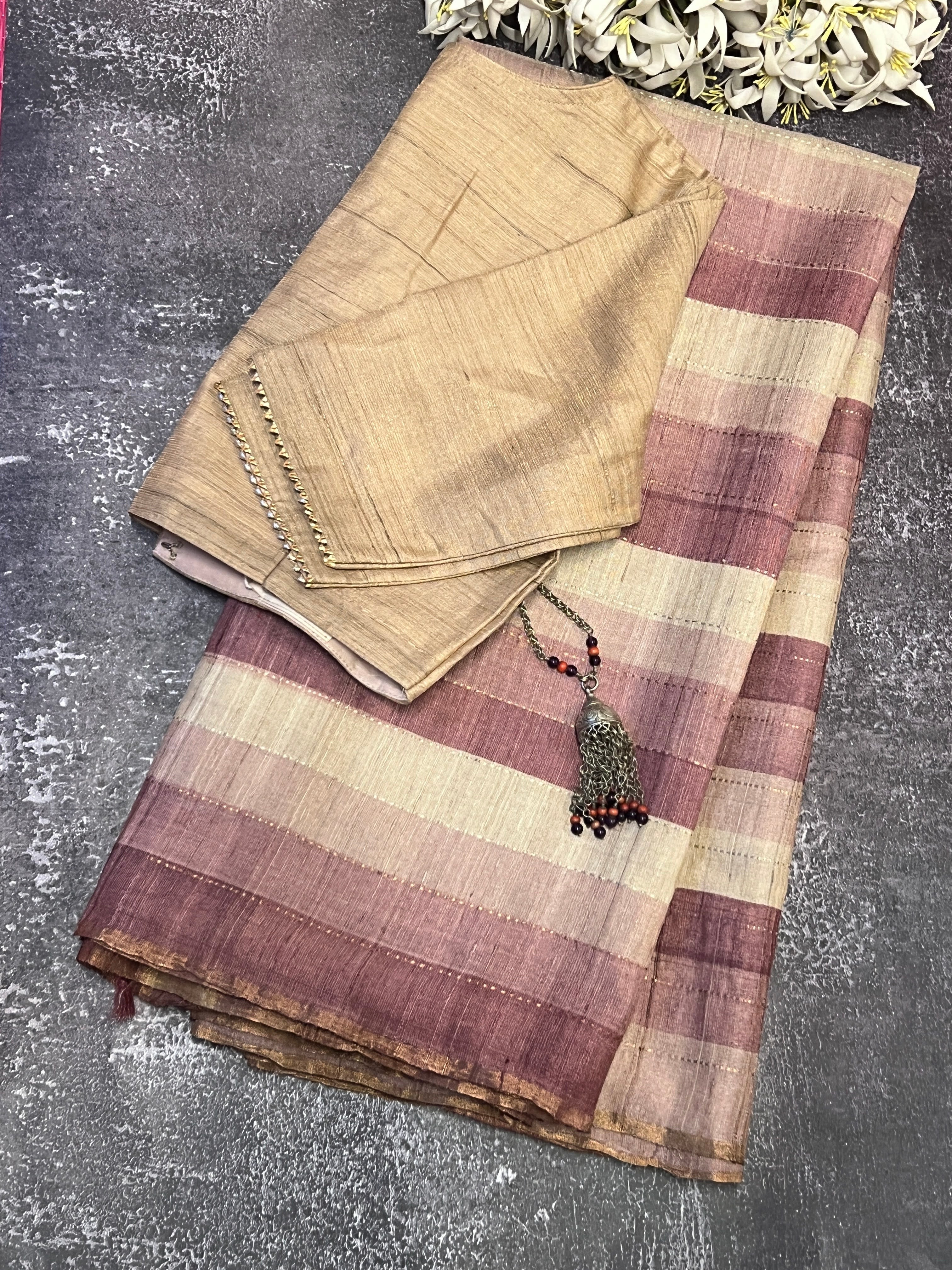 Striped handloom tussar saree