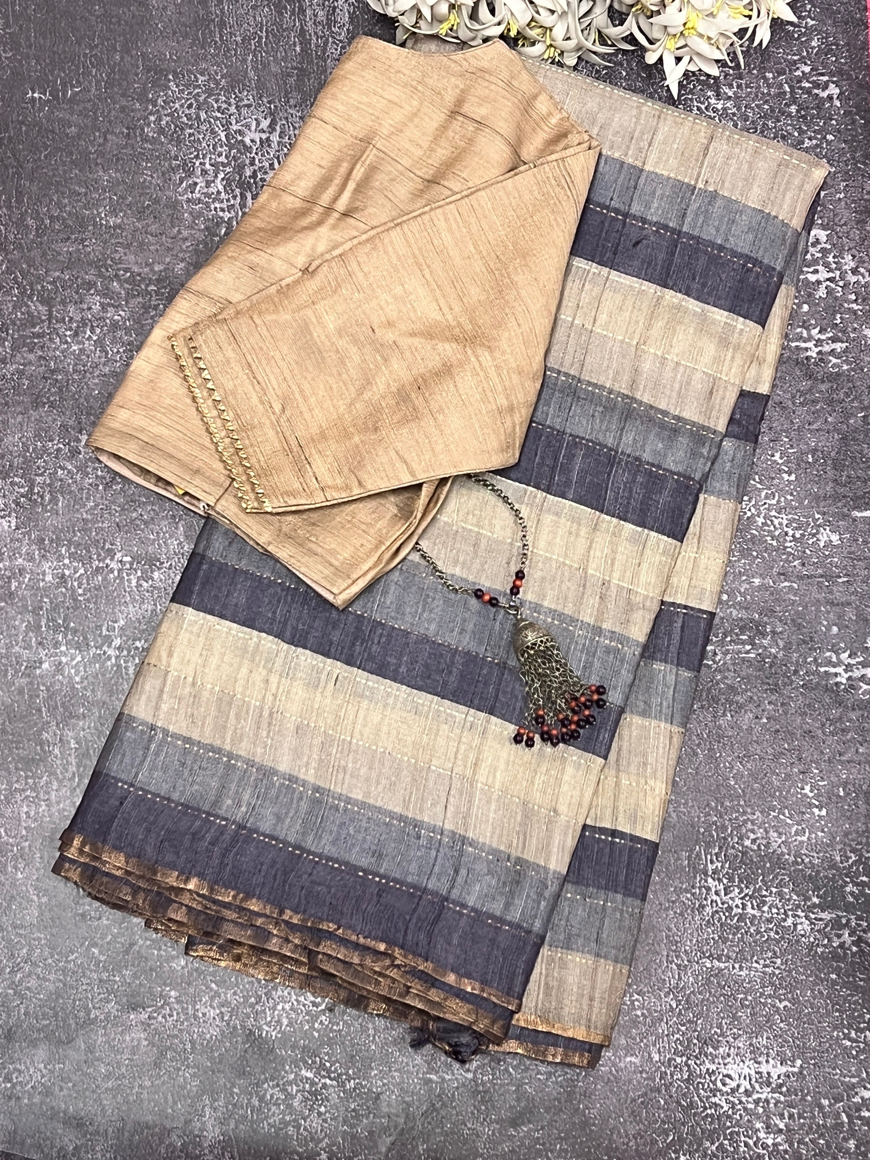 Striped handloom tussar saree