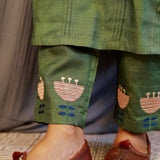 Emerald green embroidered silk pants