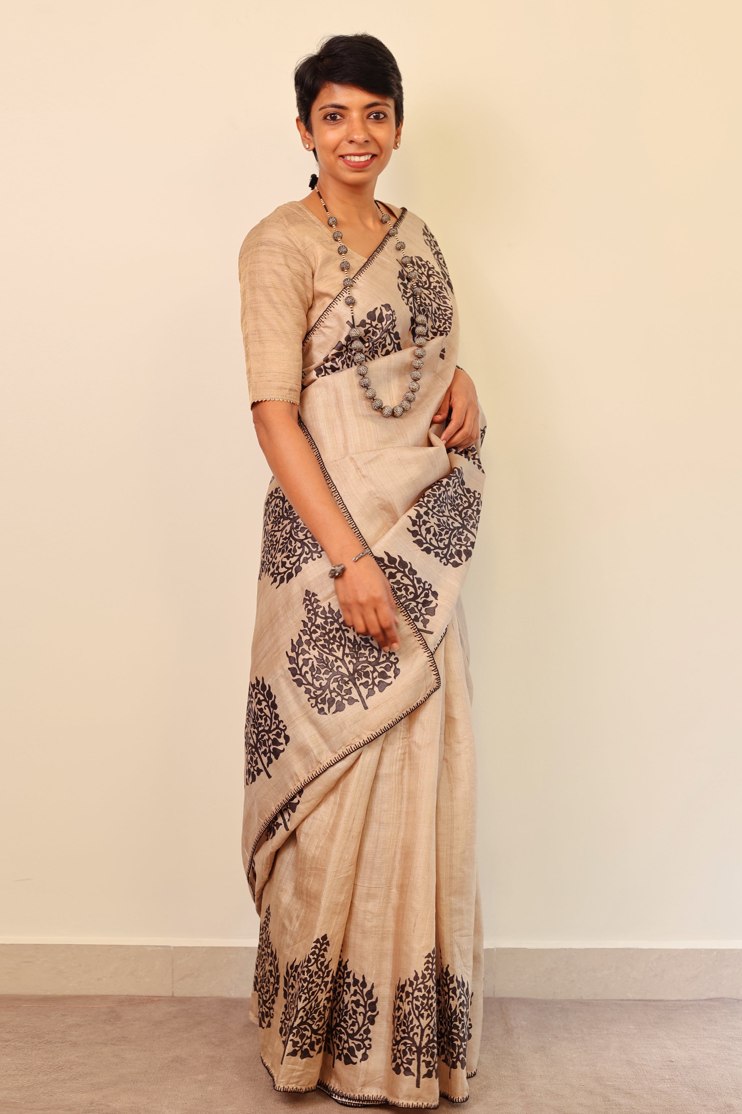 Crochet bordered tussar saree