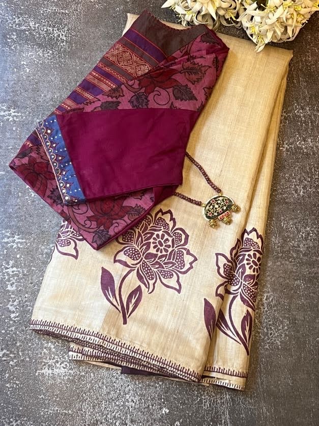 Crochet bordered tussar saree