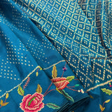 Silk ikat pettipoint embroidered saree