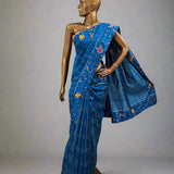 Silk ikat pettipoint embroidered saree