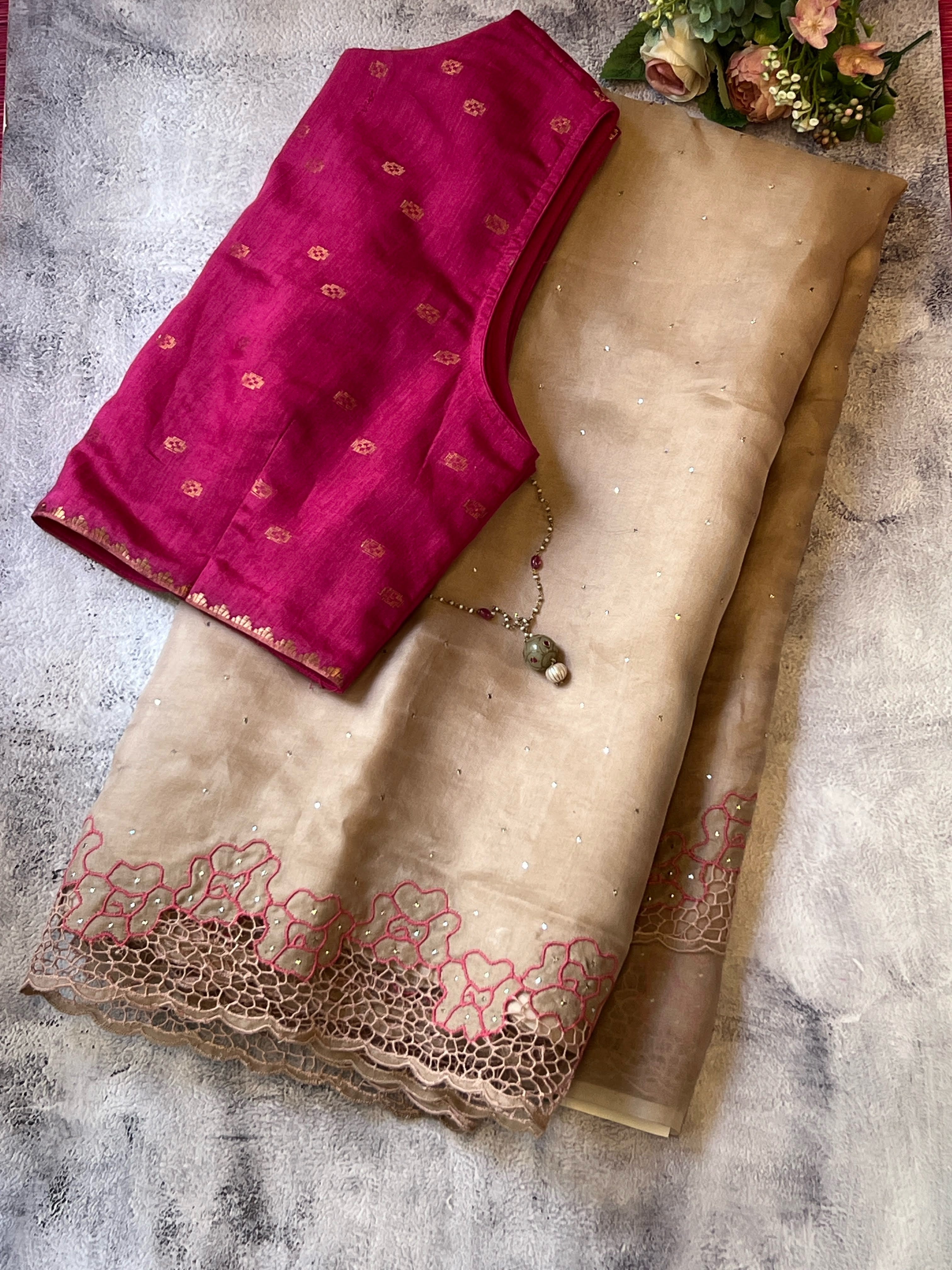 Jhaalar organza Cutwork saree