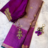 Trayi lotus and checks kanchi silk saree