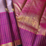 Trayi lotus and checks kanchi silk saree