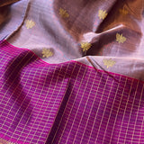 Trayi lotus and checks kanchi silk saree