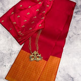 Checked border kanchipuram silk saree