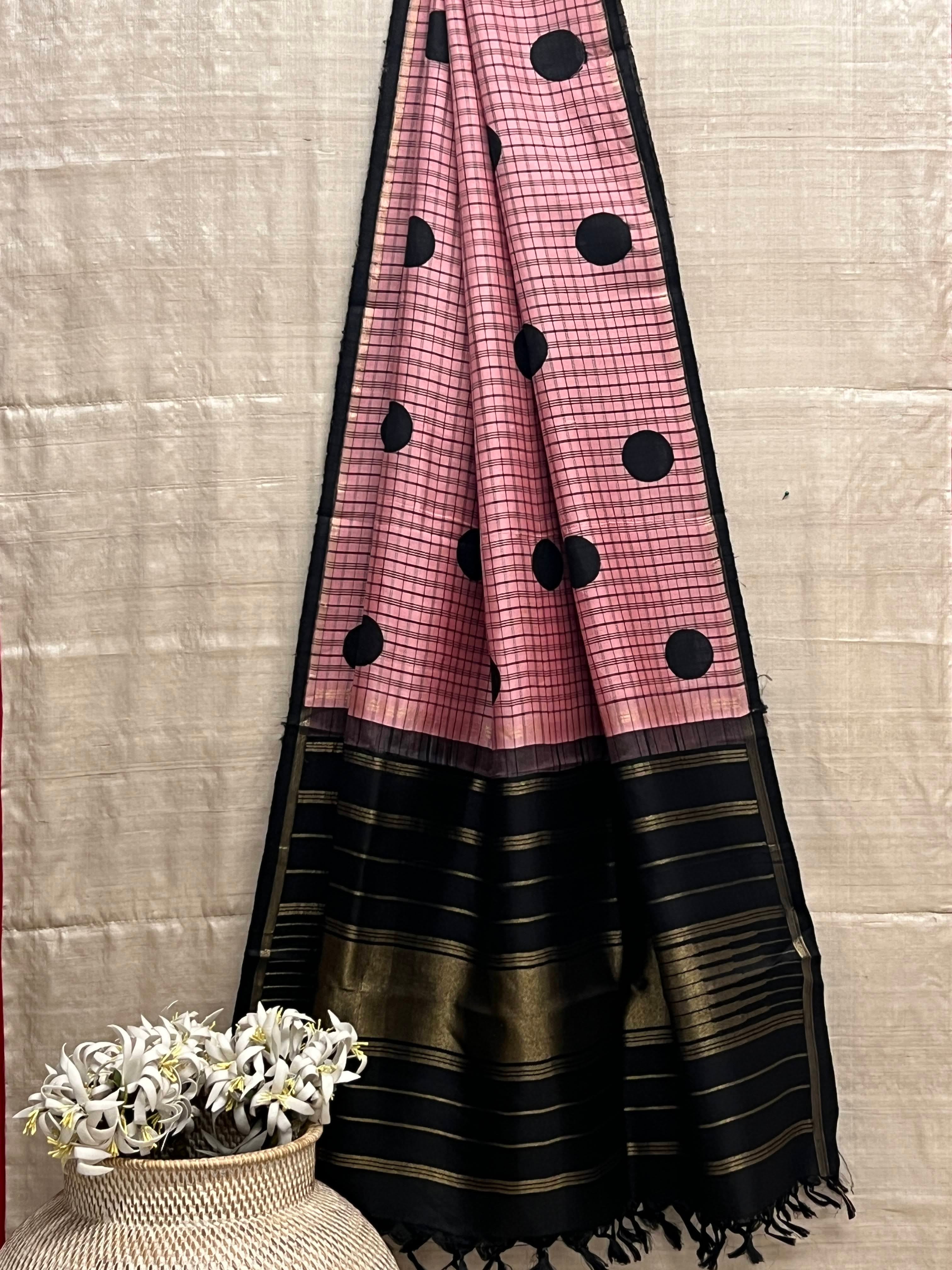 Mila polka checked kanchi silk dupatta