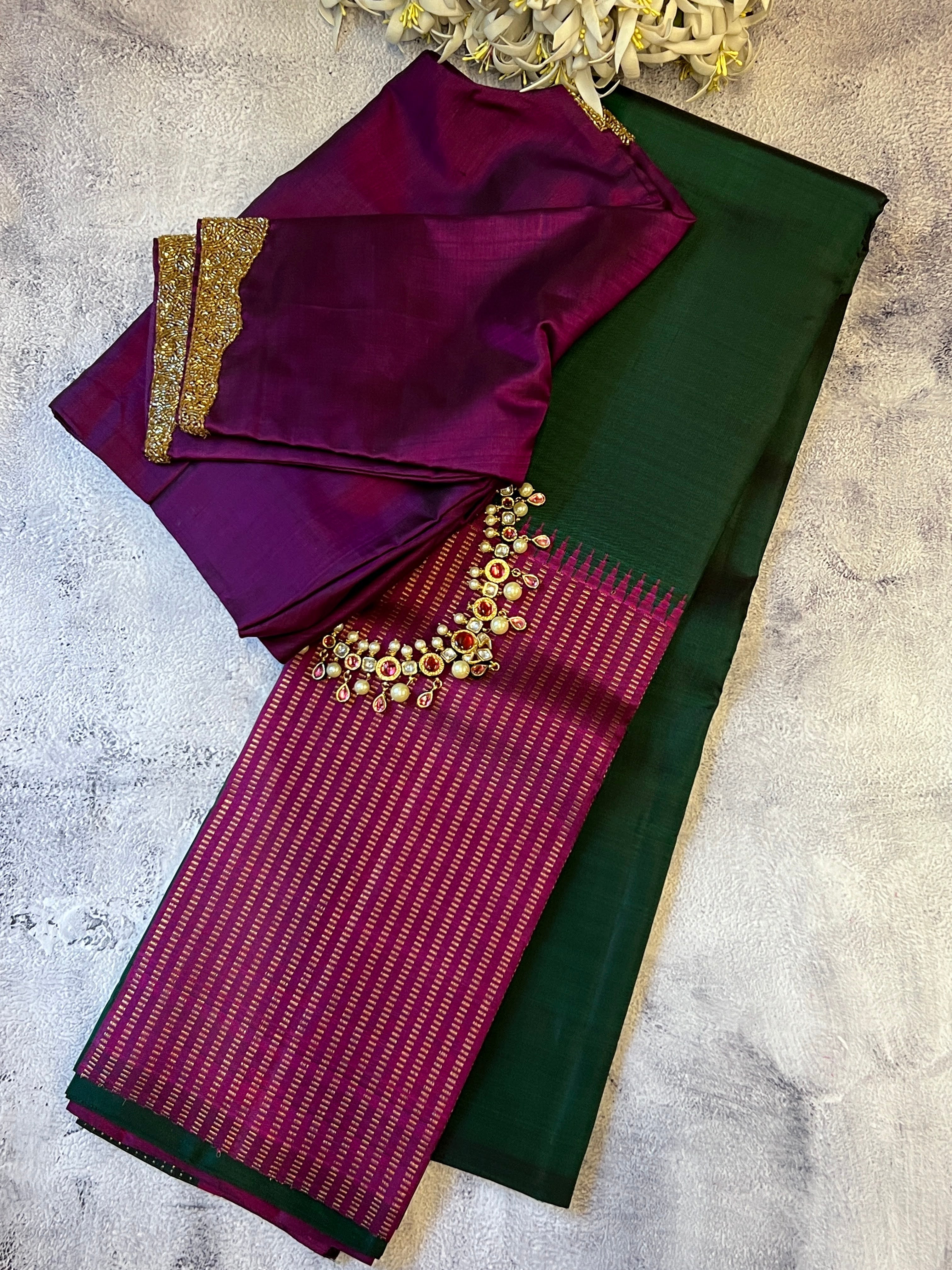 Colour block kanchipuram silk saree