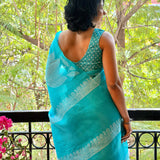 Nisha Foliage Organza Saree - Blue