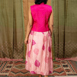 Falling Leaf Pleated Tussar Silk Skirt - Pink