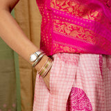 Falling Leaf Pleated Tussar Silk Skirt - Pink