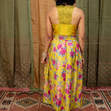 Rose Cluster Pleated Tussar Silk Skirt - Citron