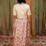 Blooming Zinnia Pleated Tussar Silk Skirt - Pink