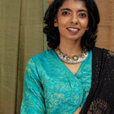 Jwala Flicker Silk Overlap Blouse - Cyan
