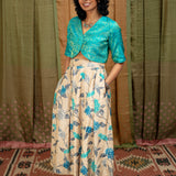 Jwala Flicker Silk Overlap Blouse - Cyan