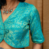 Jwala Flicker Silk Overlap Blouse - Cyan