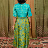 Climbing Rose Pleated Tussar Silk Skirt - Mint