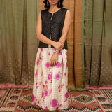 Hydrangea Pleated Tussar Silk Skirt - Beige