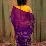 Diya Crystalline Blooms Organza Tussar Saree - Violet