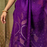 Diya Crystalline Blooms Organza Tussar Saree - Violet