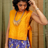Jwala Crackle Silk Bib - Mustard