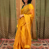 Diya Chevron Shimmer Organza Saree - Mustard