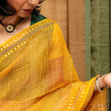 Diya Chevron Shimmer Organza Saree - Mustard