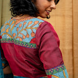 Quill Kalamkari Applique Silk Blouse - Garnet