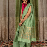 Diya Glitter Specks Matka Saree - Sage