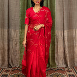 Diya Starry Vines Organza Saree - Red