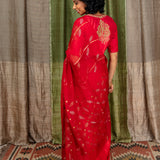 Diya Starry Vines Organza Saree - Red