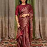 Diya Chevron Shimmer Organza Saree - Maroon