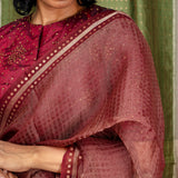 Diya Chevron Shimmer Organza Saree - Maroon