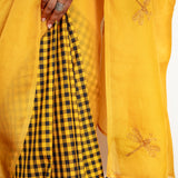 Dizzy Dragonflies Organza Fusion Saree - Yellow